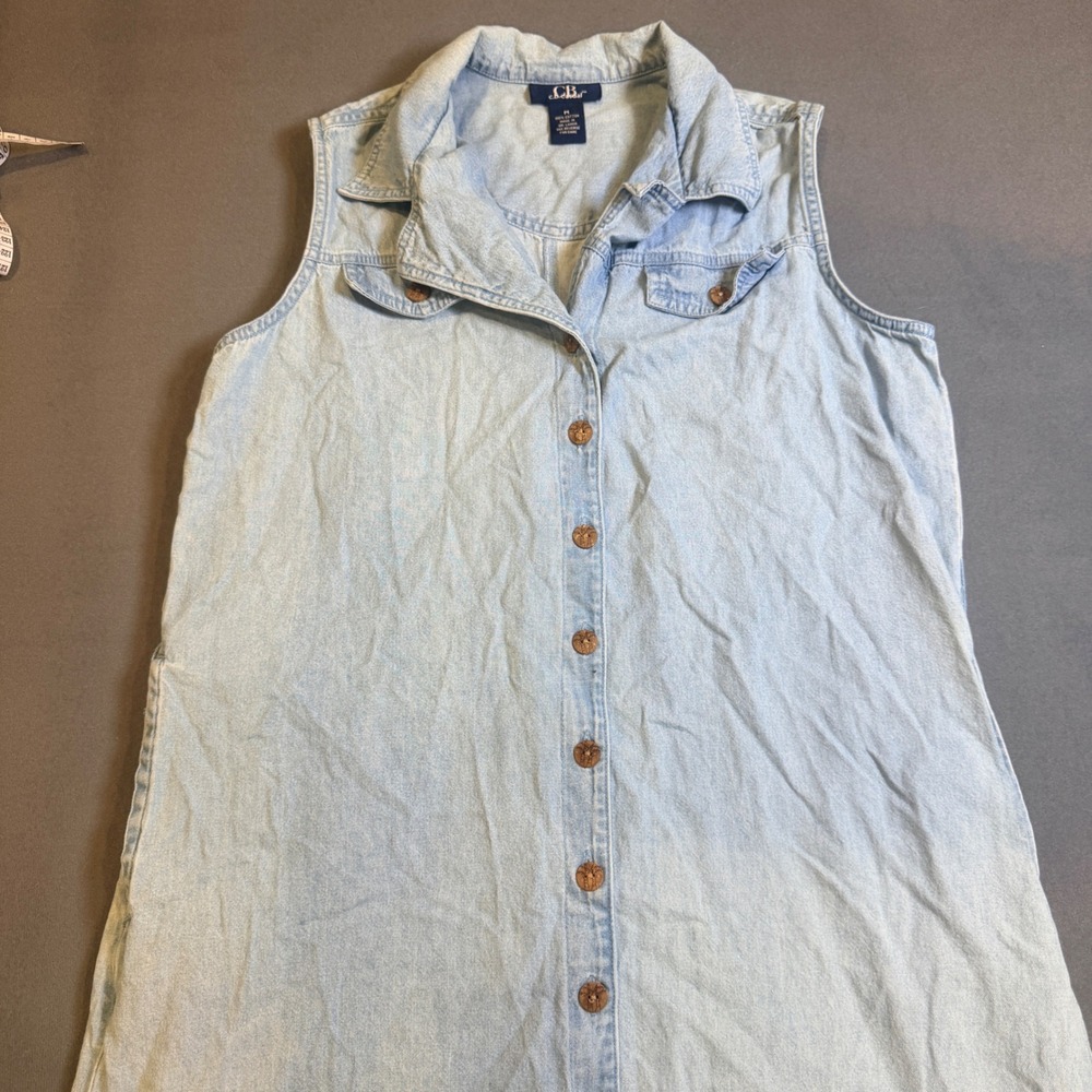 C.B. Casual Womens Denim Shirt Dress Size M Light Wash Sleeveless Cotton Midi